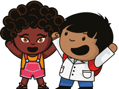 Zamba y Nina levantando los brazos y festejando